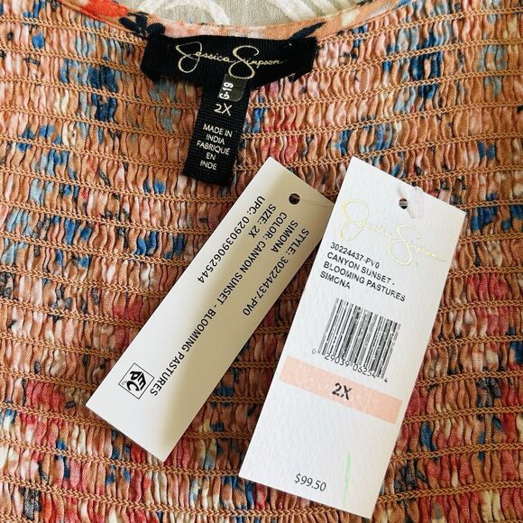 Jessica Simpson Dress Women 2X Canyon Sunset Blooming Pastures Midi Prairie NWT - Picture 3 of 11